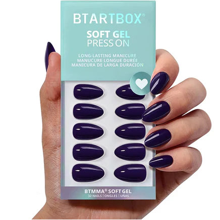 BTArtboxnails Storm Black Secret Forest collection box featuring 30 medium almond-shaped soft gel press on nails with a complete application kit.