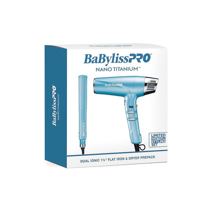 BabylissPRO Nano Titanium Dual Iconic 1 1/4" Flat Iron & Dryer Gift Set