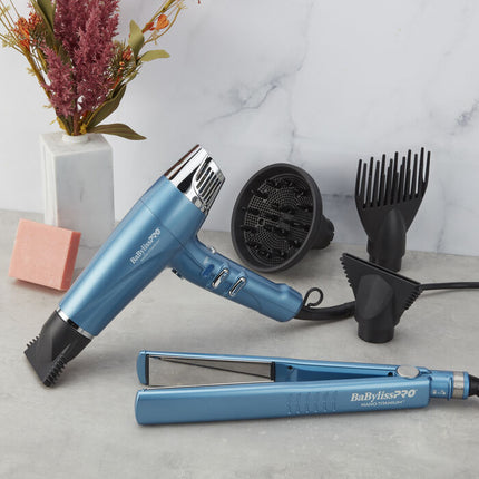 BabylissPRO Nano Titanium Dual Iconic 1 1/4" Flat Iron & Dryer Gift Set