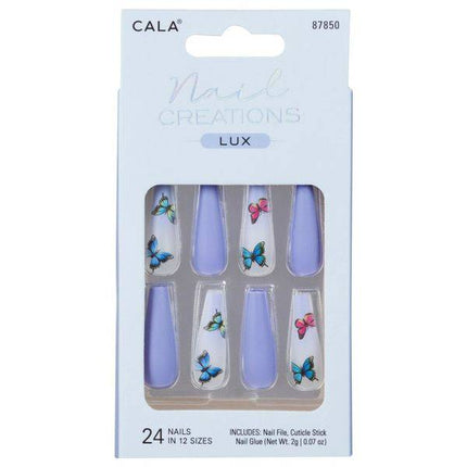 CALA Nail Creations Lux | Long Coffin Blue Butterfly Press On Nails