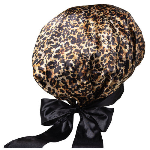 CALA Adjustable Silky Satin Bonnet Leopard Print Image