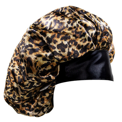 CALA Adjustable Silky Satin Bonnet Leopard Print - 1