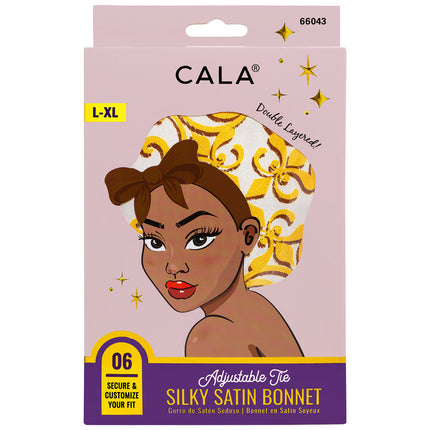 CALA Adjustable Silky Satin Hair Bonnet Yellow