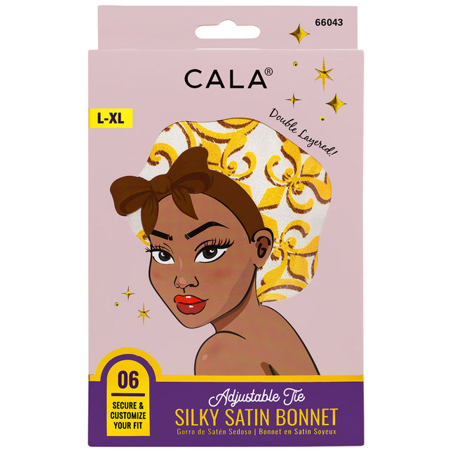 CALA Adjustable Silky Satin Hair Bonnet Yellow