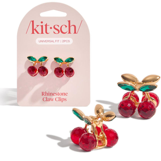 kitsch Cherry Rhinestone Claw Clips 2pc Set - Mini