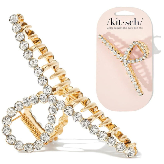 kitsch Gold Metal Rhinestone Loop Claw Clip