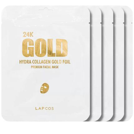 Lapcos 24K Gold Foil Premium Collagen Face Mask - 5 Pack