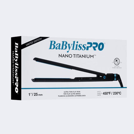 BaBylissPRO Nano Titanium Limited Edition Black & Blue 1" Ultra-Thin Flat Iron