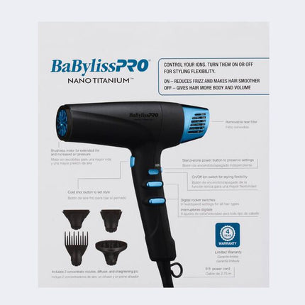 BaBylissPRO Nano Titanium Black & Blue Professional High-Speed Dual Ionic Dryer