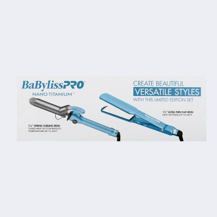 BaBylissPRO Nano Titanium™ 1 1/2" Ultra-Thin Flat Iron + 1 1/4" Spring Curling Iron Gift Set