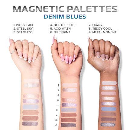Beauty Creations Magnetic Palettes Denim Blues Swatch