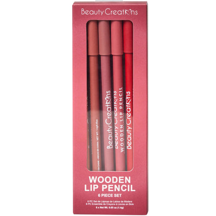 Beauty Creations Wooden Lip Pencil Set 6 PC Set - Wine