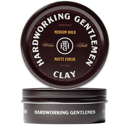 Hardworking Gentlemen clay product packaging on a gray background