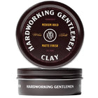 Hardworking Gentlemen clay product packaging on a gray background