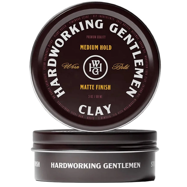 Hardworking Gentlemen clay product packaging on a gray background