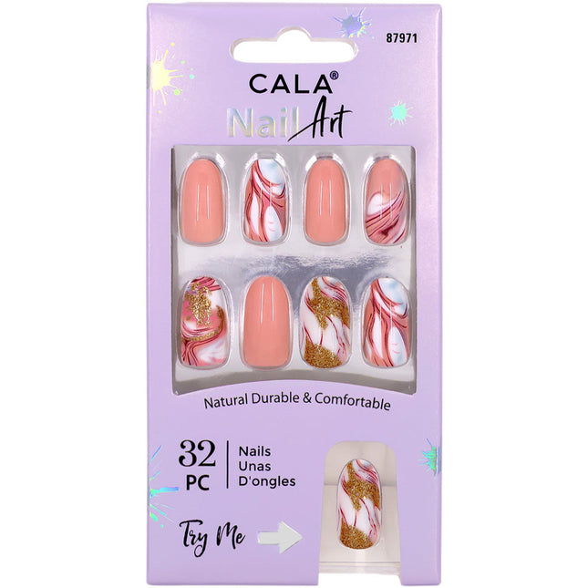 CALA Nail Art: Pink Marble Press On Nails