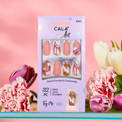 CALA Nail Art: Pink Marble Press On Nails