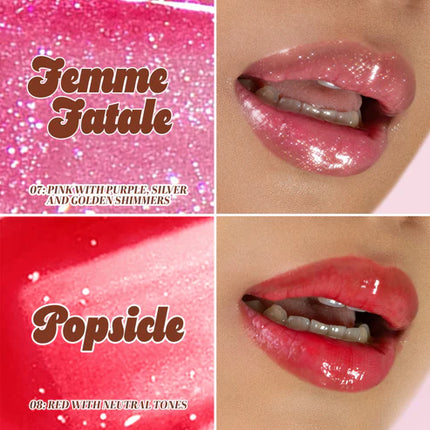 Italia Deluxe Thirsty Pout Hi-Shine Lip Gloss Femme Fatale and Popsicle Swatch