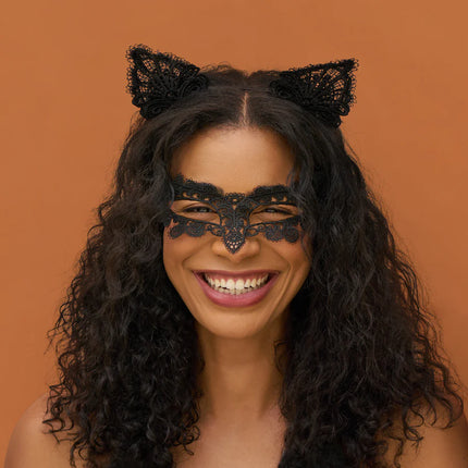 kitsch Black Cat Lace Headband & Mask