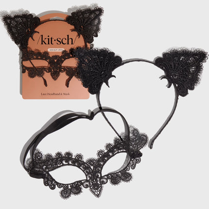 kitsch Black Cat Lace Headband & Mask