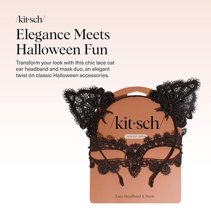 kitsch Black Cat Lace Headband & Mask