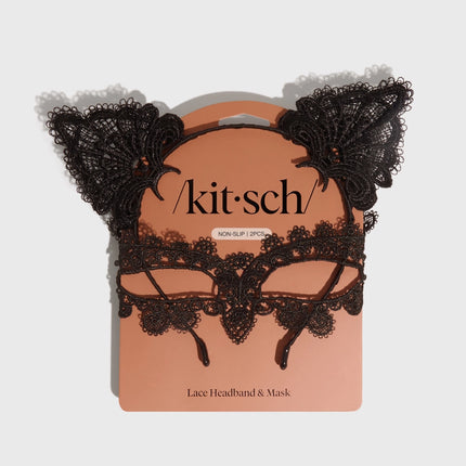 kitsch Black Cat Lace Headband & Mask