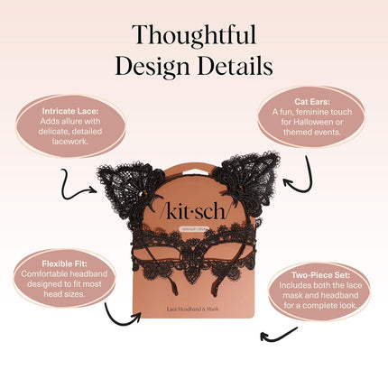 kitsch Black Cat Lace Headband & Mask