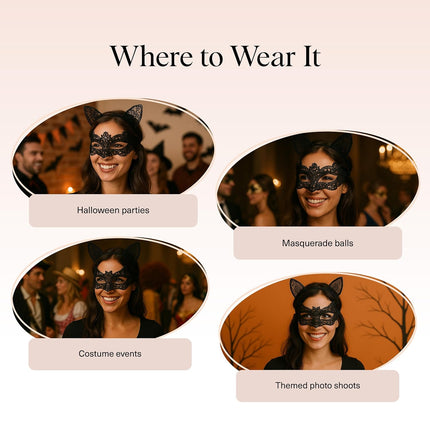 kitsch Black Cat Lace Headband & Mask