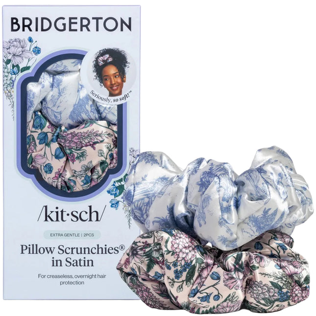 kitsch Bridgerton x Kitsch Satin Pillow Scrunchies® in Toile in Bloom
