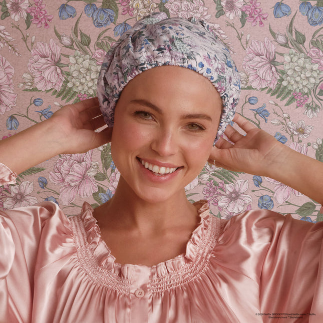 kitsch Bridgerton X Kitsch Satin-Lined Flexi Shower Cap in Wisteria