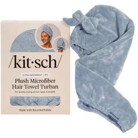 kitsch Coastal Blue Plush Microfiber Hair Towel Turban