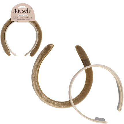 kitsch Cream & Camel Satin & Velvet Headbands