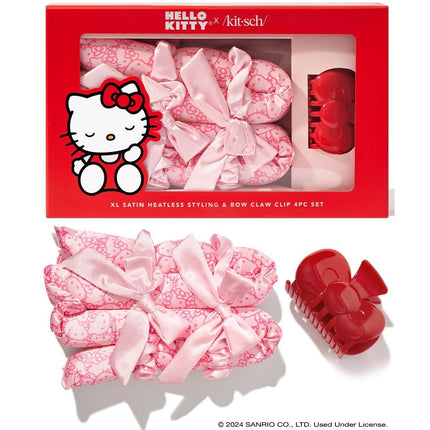 kitsch Hello Kitty x Kitsch XL Satin Heatless Styling & Bow Claw Clip 4pc Set