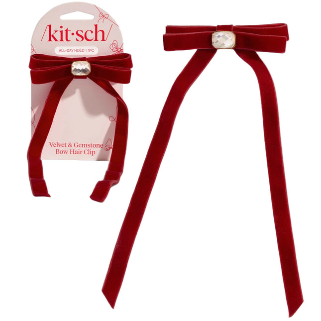 kitsch Velvet & Gemstone Bow Hair Clip