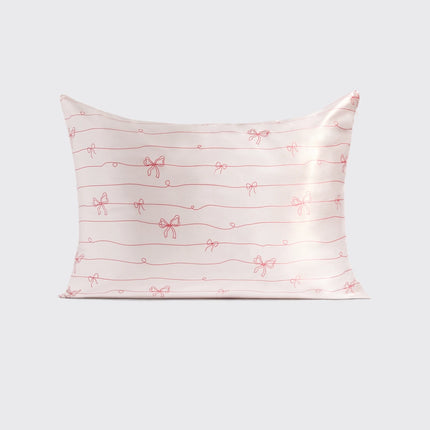kitsch Holiday Satin Pillowcase in Striped Bows