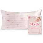 kitsch Holiday Satin Pillowcase in Striped Bows - King