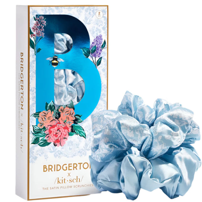 kitsch x Bridgerton Satin Pillow Scrunchies in Toile De Blue