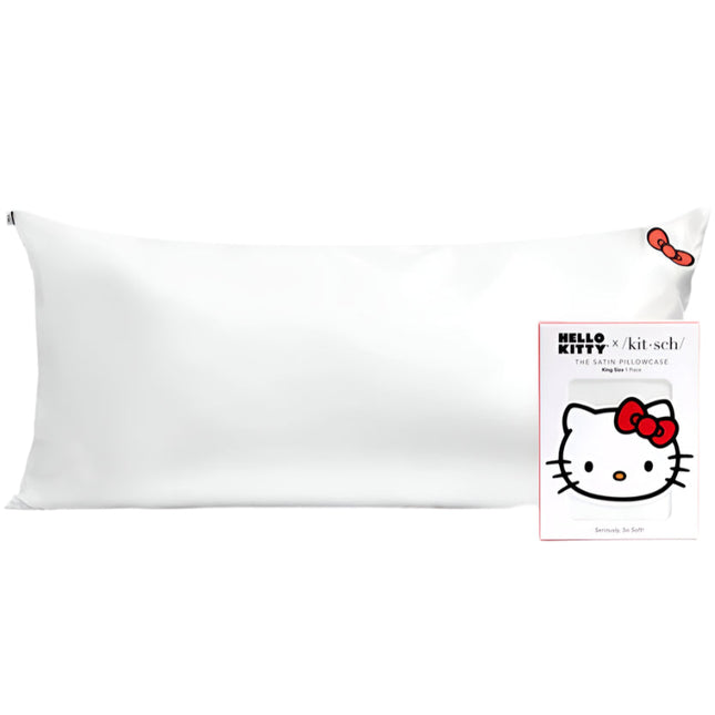 kitsch x Hello Kitty Satin Pillowcase in Ivory Kitty Bow - King