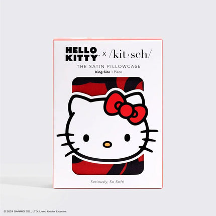 kitsch x Hello Kitty Satin Pillowcase in Kitty Bathes in a Sea of Bows - King