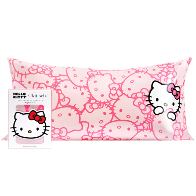 kitsch x Hello Kitty Satin Pillowcase in Pink Hello Kitty Faces - King