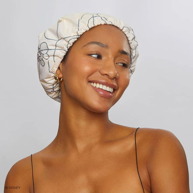 kitsch x Mickey and Minnie Satin Flexi Shower Cap in Mickey Maze