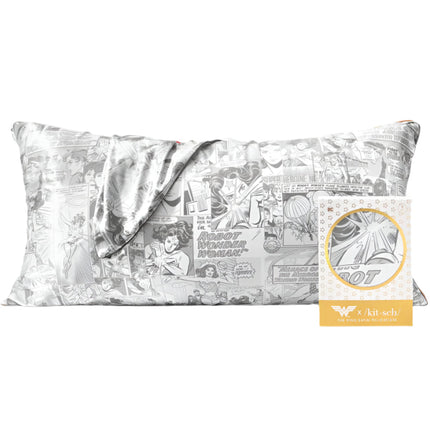 kitsch x Wonder Woman Satin Pillowcase in Comic Print - King