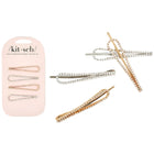 kitsch Metal Rhinestone Drop Bobby Pins 4pc Set - Gold and Silver