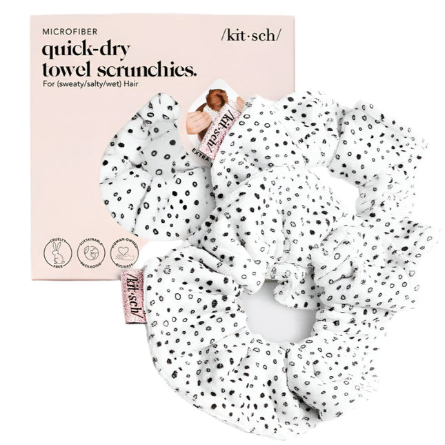 kitsch Micro Dot Microfiber Quick-Dry Towel Scrunchies 2pc Set