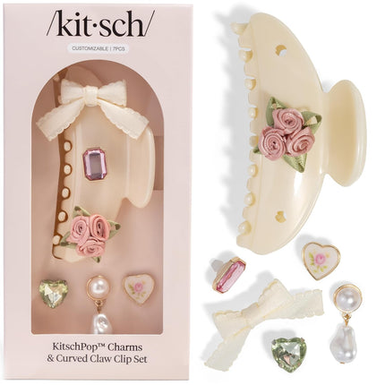 kitsch KitschPop™️ Curved Claw Clip & Charms in Pearlized Cream