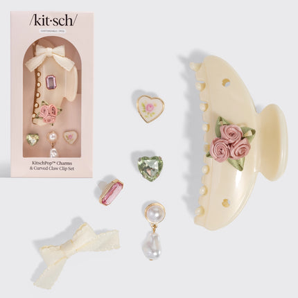 kitsch KitschPop™️ Curved Claw Clip & Charms in Pearlized Cream