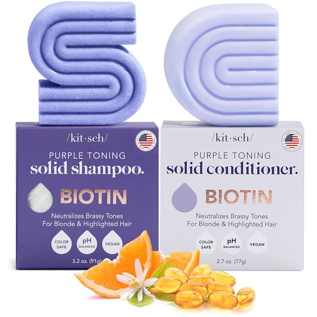 kitsch Purple Toning Shampoo & Conditioner Bar Set For Blondes & Color Treated Hair