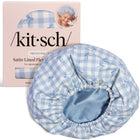kitsch Gingham Blue Satin Lined Flexi Shower Cap