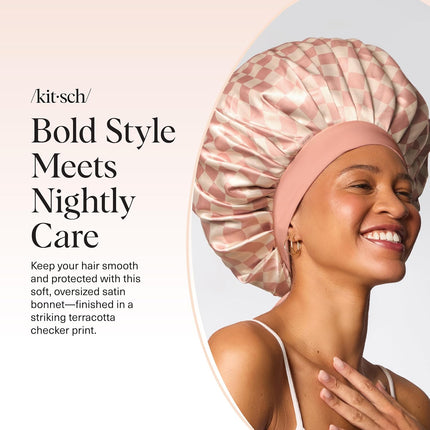 kitsch Terracotta Checker Oversized Satin Bonnet