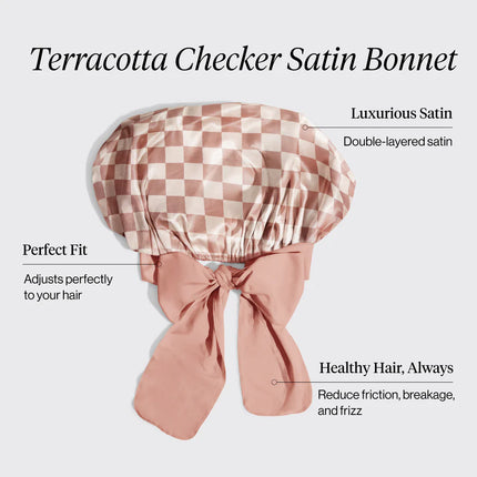 kitsch Terracotta Checker Oversized Satin Bonnet